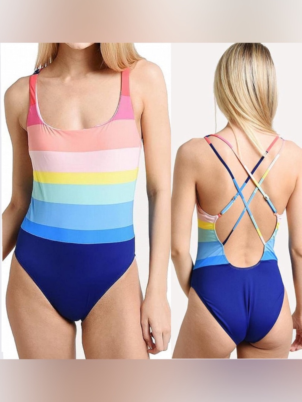 La Blanca Multicolor Stripe One-Piece Swimsuit with crisscross back Size 6